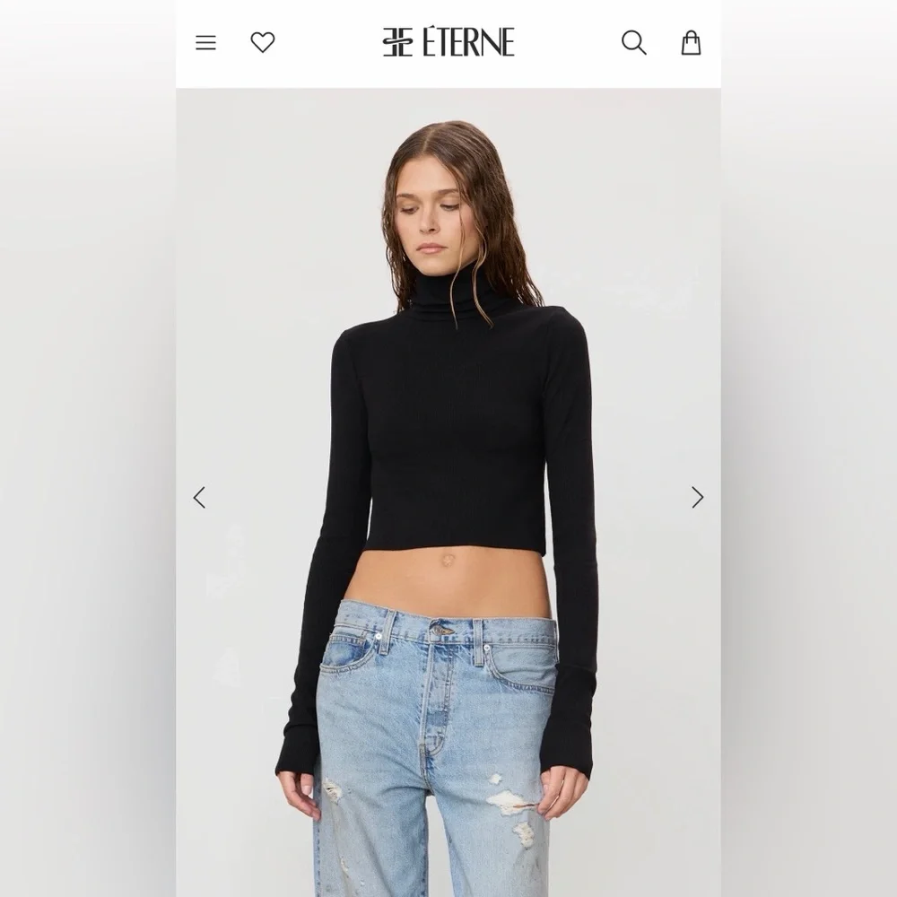 Eterne Black Cropped Fitted Turtleneck Top - Picture 1 of 6